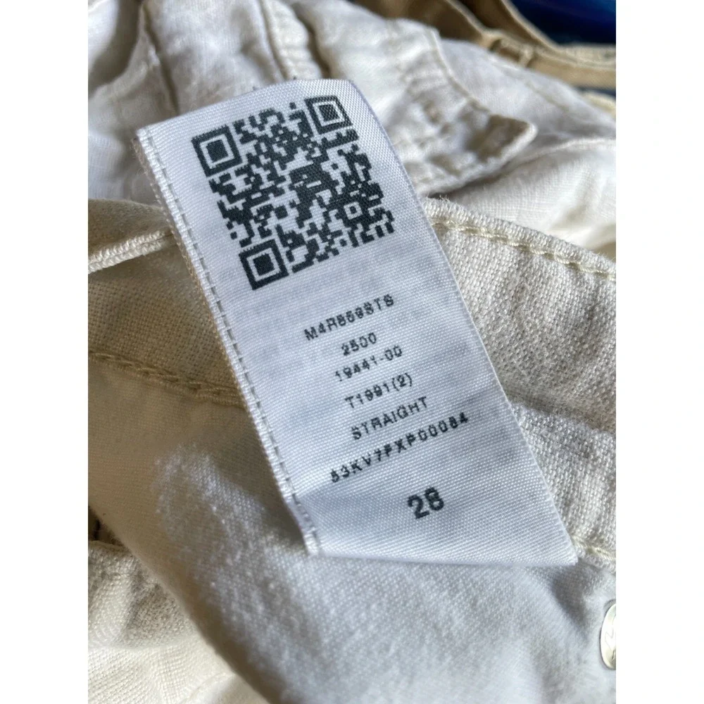 True Religion Flap Pocket Shorts Mens 28 Cream Linen Bermuda Summer Casual